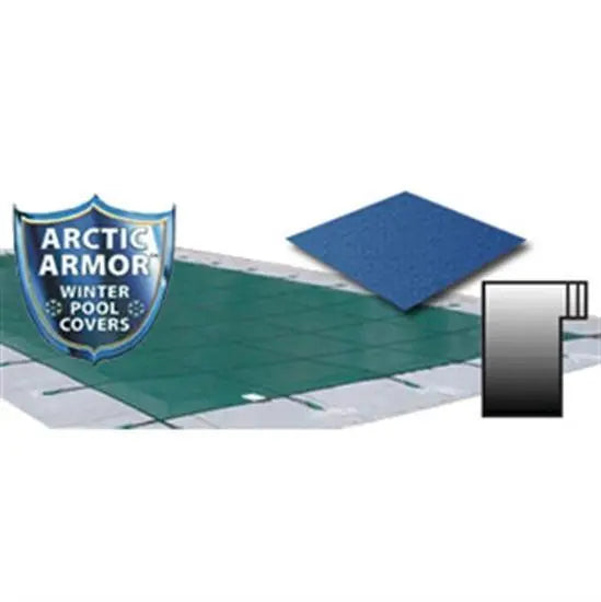 Arctic Armor 16' x 32' Ultra Light Solid Safety Cover w- 4' x 8' Right Step Section - Blue