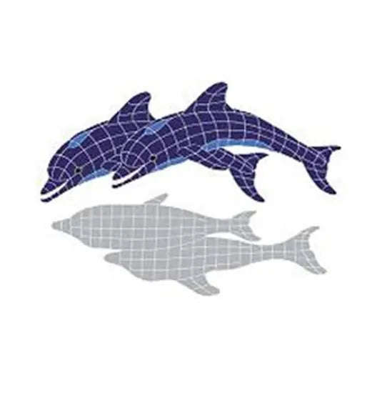 Artistry In Mosaics Shadow Line Blue Twin Dolphin Shadow Mosaic Tile - Large