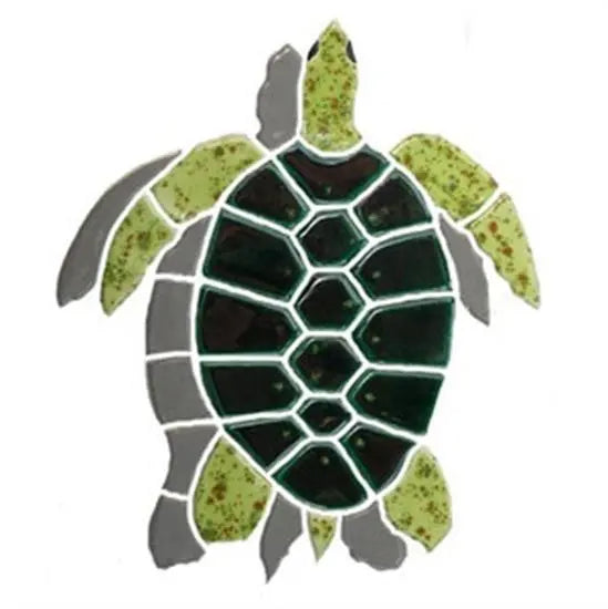 Artistry In Mosaics Shadow Line Small Green Turtle Shadow Mosaic Tile