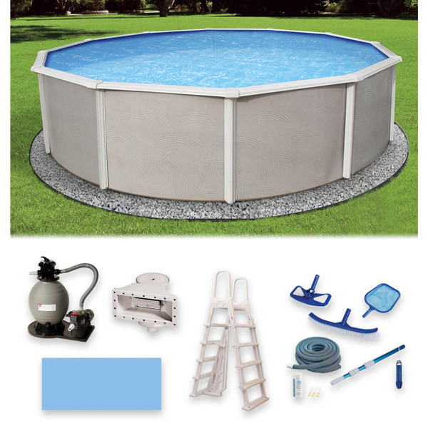 Belize Round Above Ground Swimming Pool Package 52" Deep with 6" Top Rail