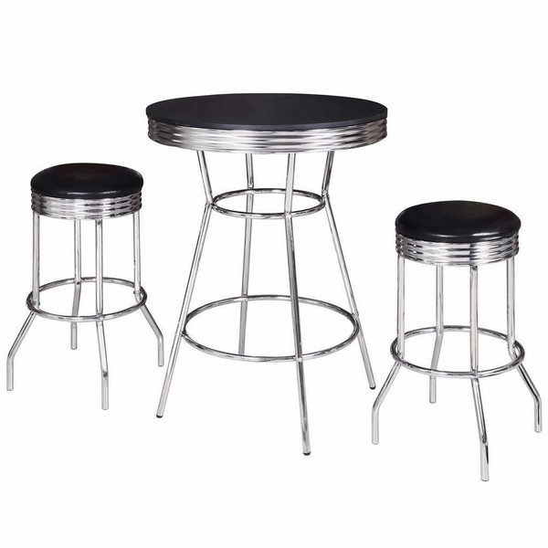 Remington 3 Piece Pub Table Set - Chrome and Black