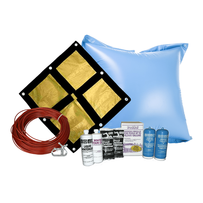 18' Round Emperor Soild Winter Cover Bundle with 15k Chemical Closing Kit and 4' x 4' Air Pillow