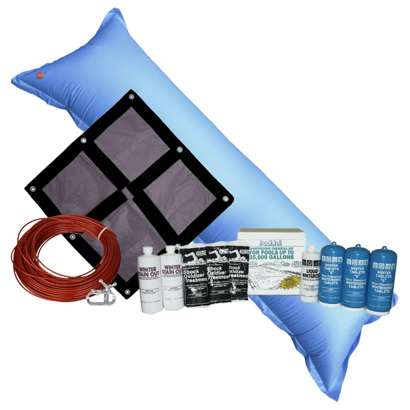 21'x41' Oval Ultra Premium Soild Winter Cover Bundle with 35k Chemical Closing Kit and 4.5' x 15' Air Pillow
