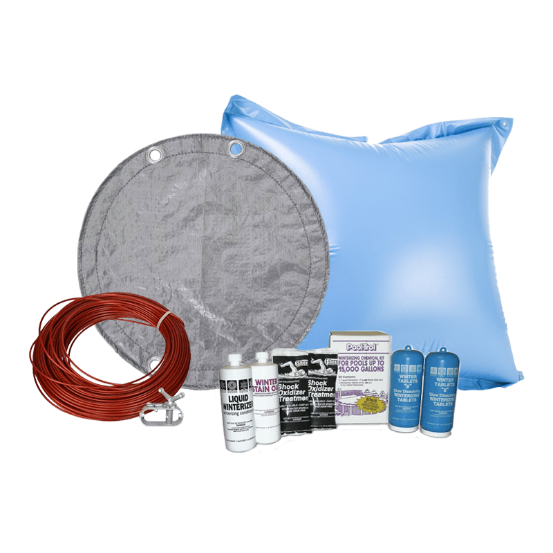 12' Round King Soild Winter Cover Bundle with 15k Chemical Closing Kit and 4' x 4' Air Pillow