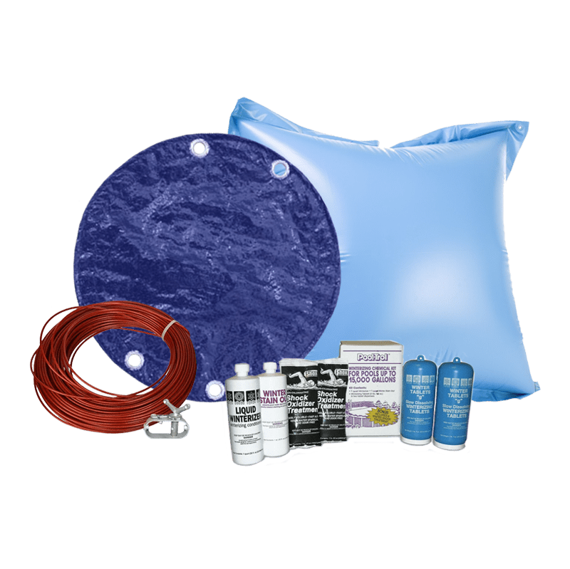 15' Round Royal Solid Cover Bundle with 15k Chemical Kit and 4' x 4' Air Pillow