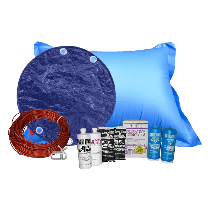 21' Round Royal Solid Cover Bundle with 15k Chemical Kit and 4' x 8' Air Pillow