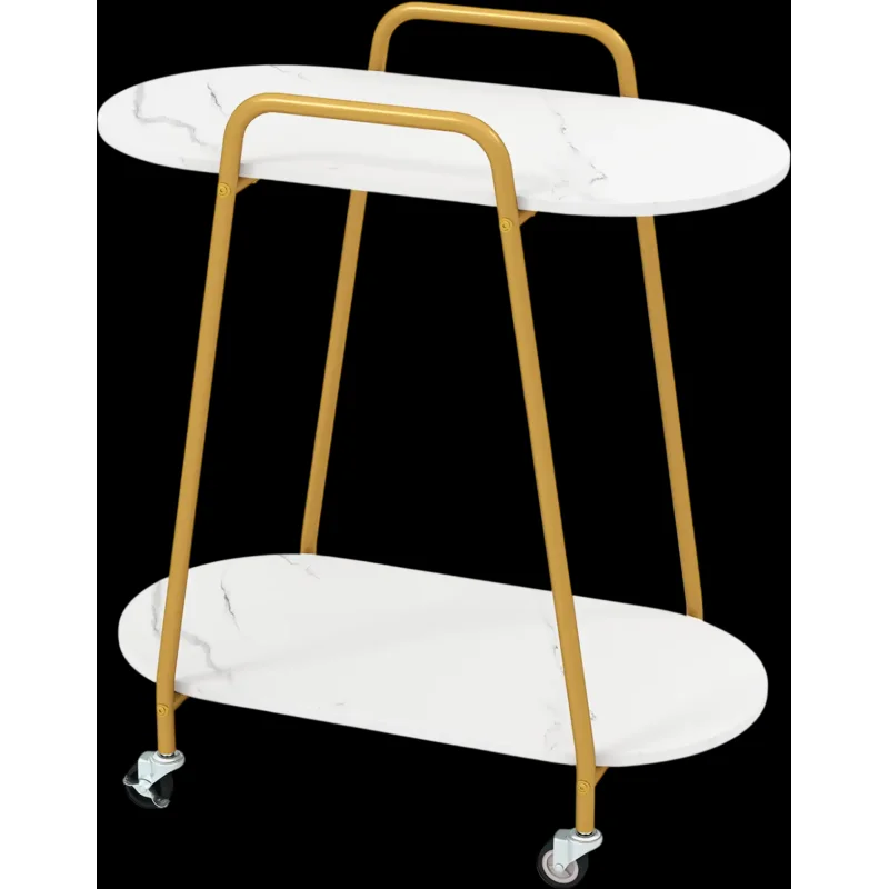 Costway 2-Tier Rolling End Table Faux Marble Small Spaces 44303247 New