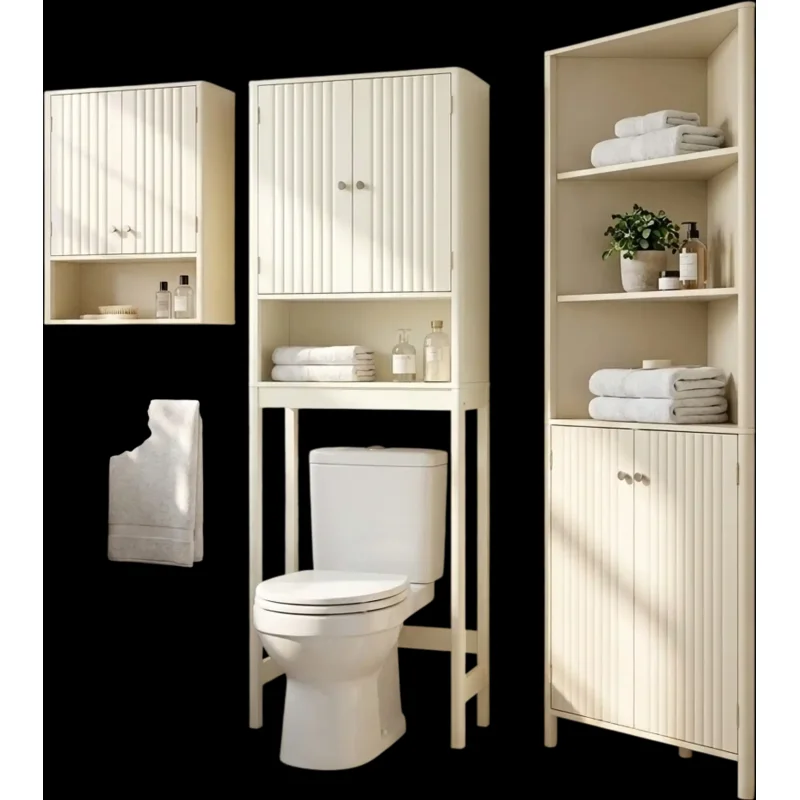 Costway 3-Piece Bathroom Cabinet Set Fluted Doors Over Toilet Corner Wall Cabinet 57091799 New