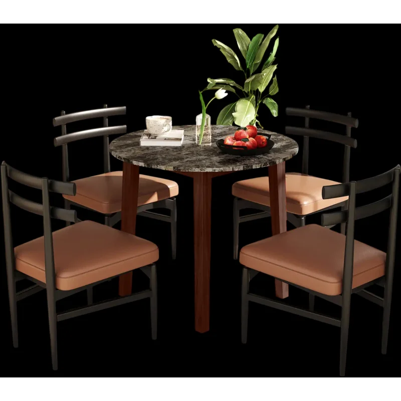 Costway 35" Round Dining Table Marble-Textured Veneer Rubber Wood Legs Brown 24865971 New Brown