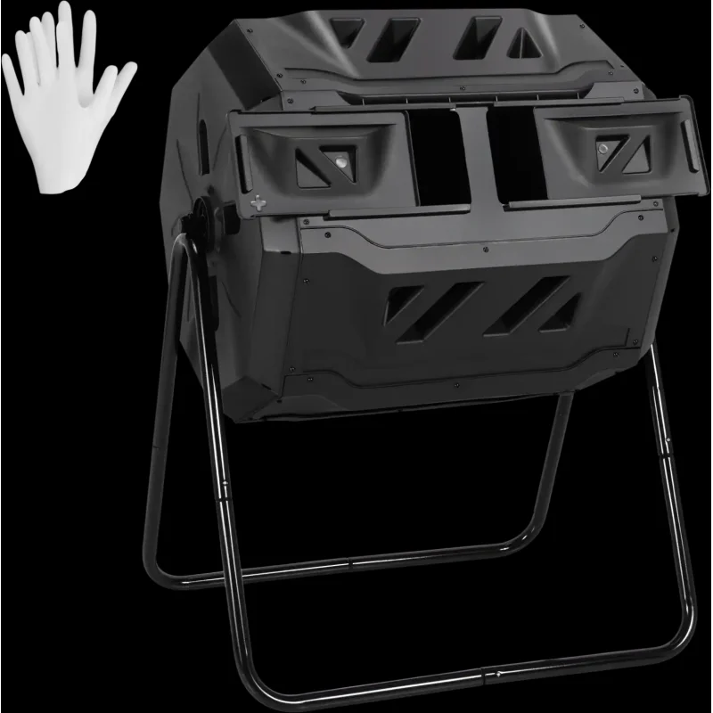 Costway 43 Gallon Rotating Dual Chamber Compost Bin Barrel 14598026 New Black