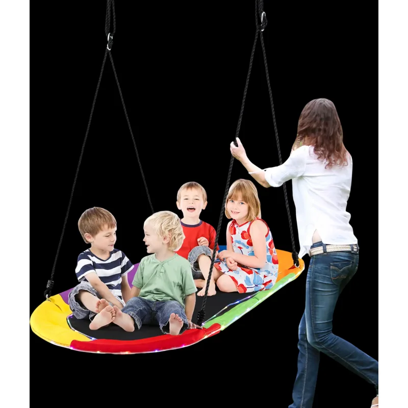 Costway 60" Saucer Swing with LED Lights for Kids & Adults Multicolor 79251438 New