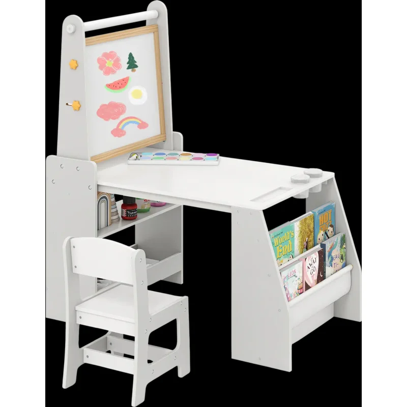 Costway Kids Art Table Chair Set Easel Drawing Reading 179856234 New Gray