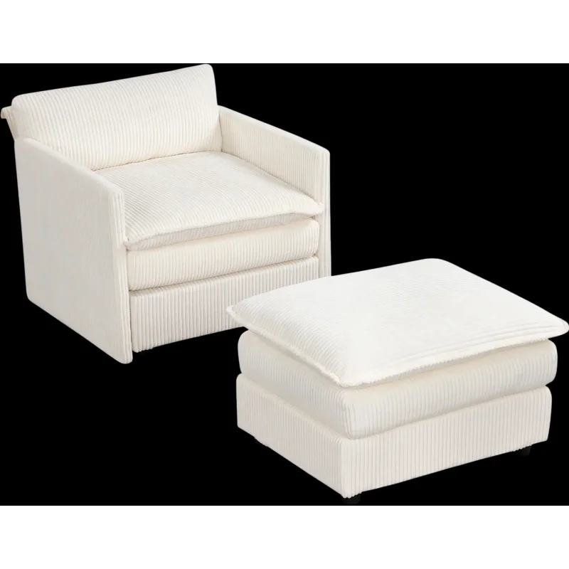 Costway Oversized Accent Chair with Ottoman Soft Corduroy Cushions 79323398 New