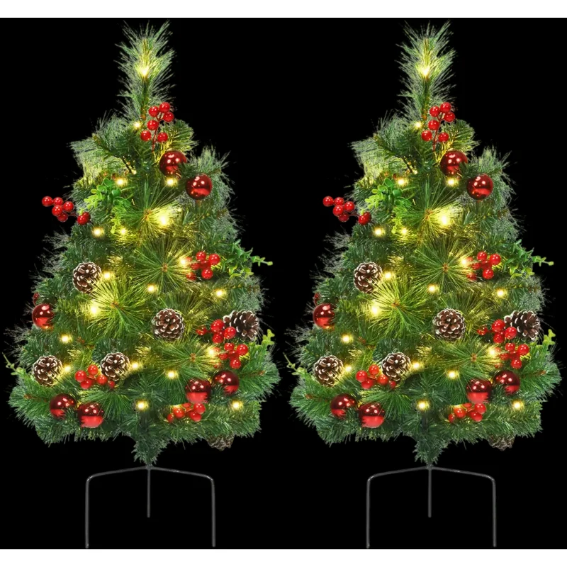 Costway Set of 2 29" Battery Powered Pre-Lit Pathway Christmas Trees 19075624 New