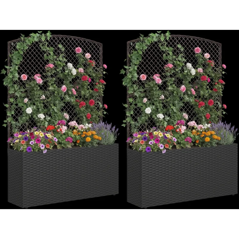 Costway Set of 2 58" Raised Garden Bed w/ Trellis Wicker Planter Box 33862375 New Black