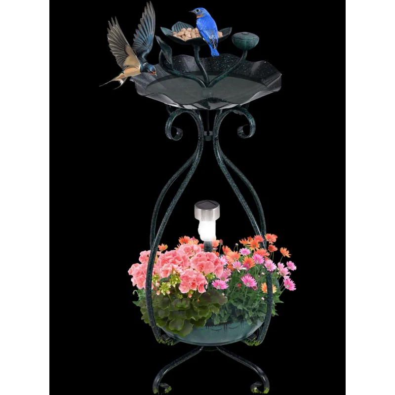 Costway Solar Outdoor Bird Bath Feeder Combo Flower Planter Pedestal Lights Bronze 36158427 New Bronze