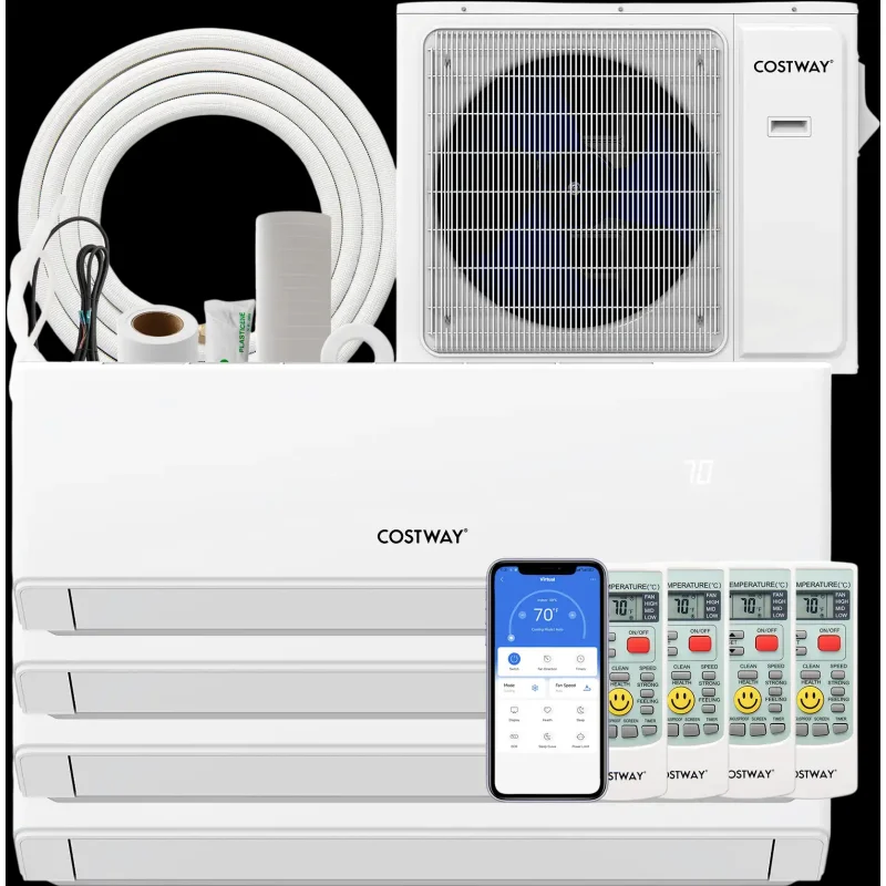 Costway UltrEco 30,000 BTU 4 Zone 23 SEER2 WiFi Mini Split Air Conditioner Heat Pump 534672918 New