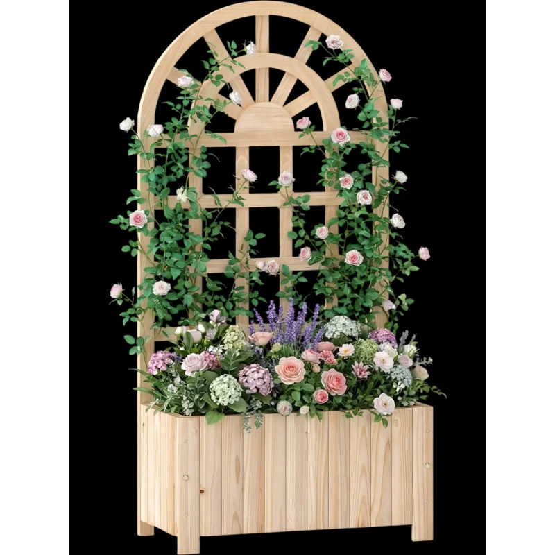 Costway Wooden Raised Garden Bed with Trellis Outdoor Screen 48" 57863313 New Natural