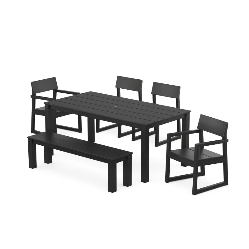 EDGE 6-Piece Parsons Dining Set with Bench Black
