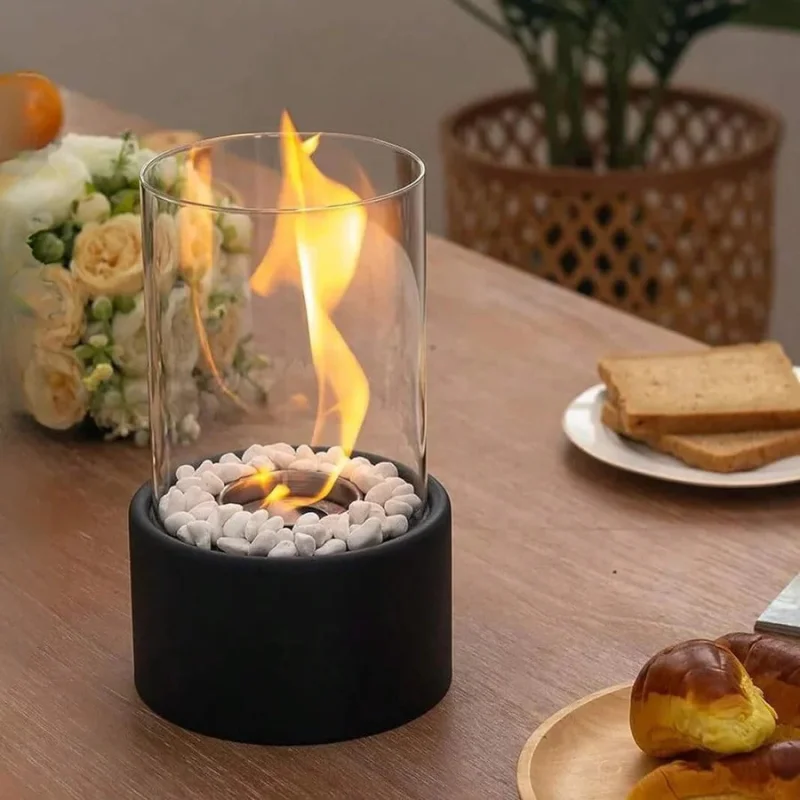 Elegant Glass Hearth | Portable Ethanol Fireplace with Protective Enclosure | Stylish Ambiance for Indoor and Outdoor Use Black
