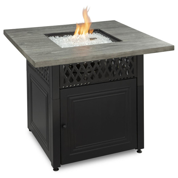 The Dakota Dual Heat LP Gas Outdoor Firepit with Wood Look Resin Mantel