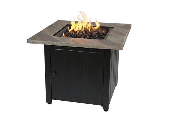 The Harper 30" Square Gas Outdoor Fire Pit with Printed Cement Resin Mantel