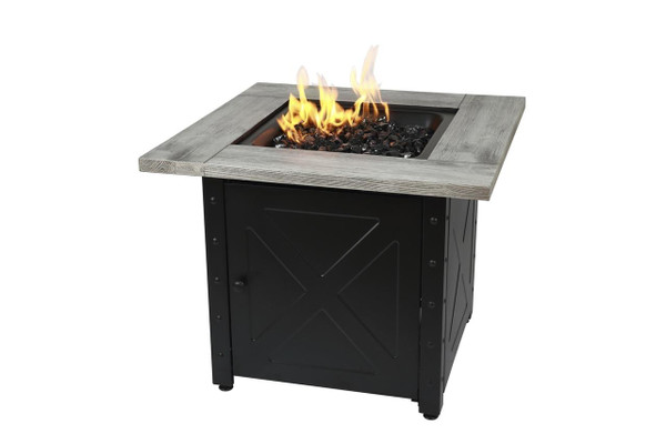 The Mason 30" Square Gas Outdoor Fire Pit with Printed Wood Lat look Cement Resin Mantel