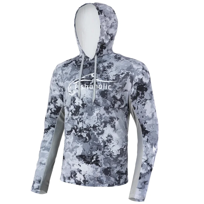 Fishoholic Performance Fishing Hooded Shirt (Storm Grey) Size M