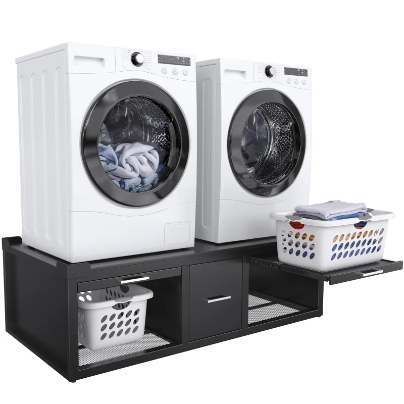 GDLF Washer and Dryer Pedestals, Universal Fit Washer and Dryer Stand with Pull-Out Shelf, 58.1"x29.1"Laundry Pedestal with Storage, 800LBS CapacityBlack