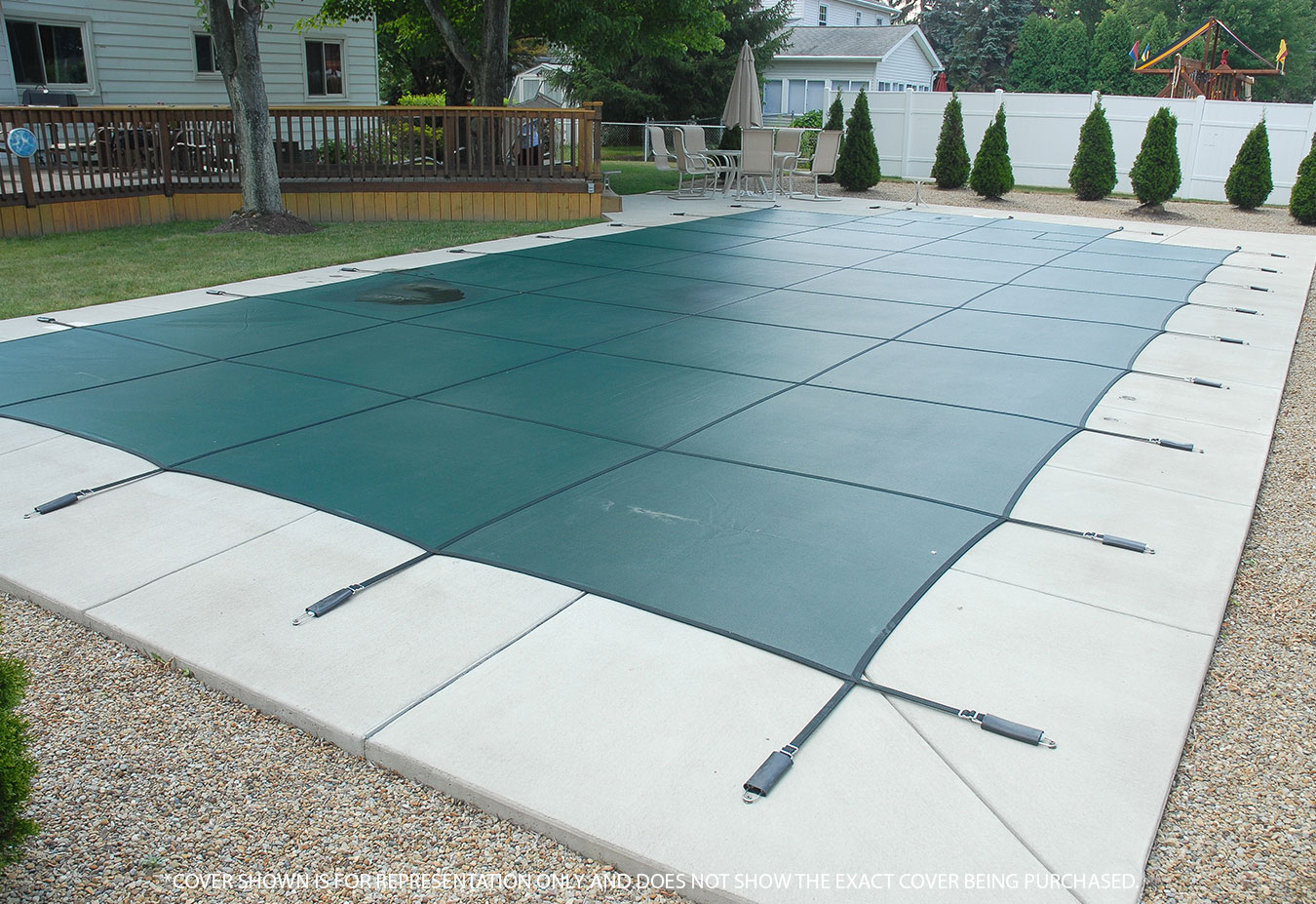 GLI Secur-A-Pool 12' x 24' 6R/2R Rect Mesh Safety Cover w/4x8 CES, Gn