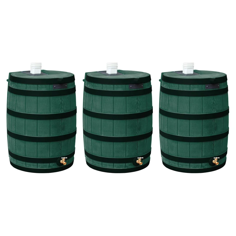Good Ideas Rain Wizard Wood Rain Barrel with Darkened Ribs, Green, (3 Pack)