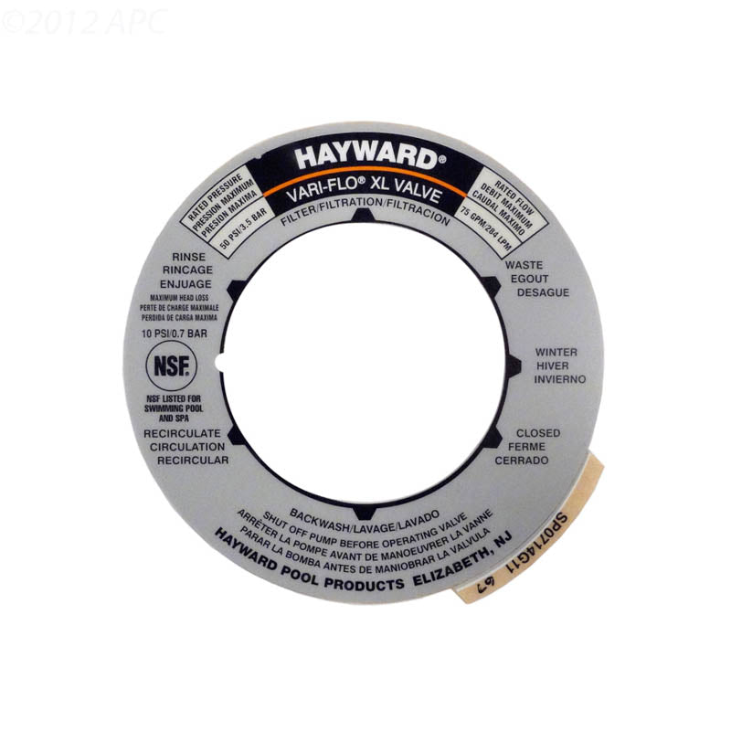 Hayward SPX0714G Vari-Flo XL 6-Position Multiport Valve Replacement Label