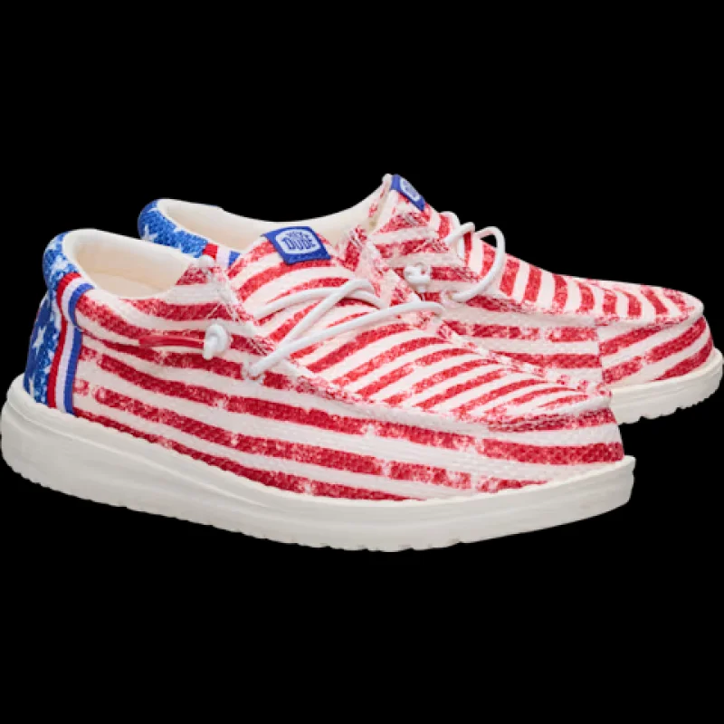 HEYDUDE Wally Youth Americana Mesh Shoe (American Flag) Size J4