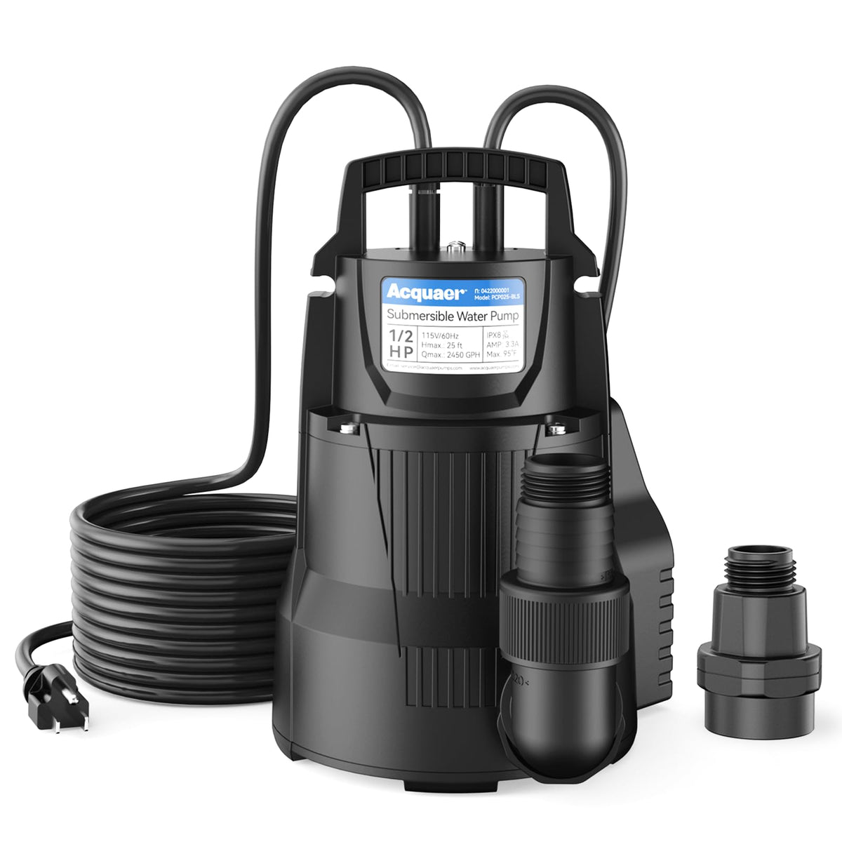 PCP025-BLS 1 /2 HP 115V Automatic Sump Pump, 2450 GPH 19ft Cord