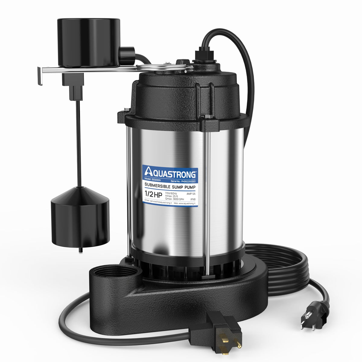 SES050V 1 /2 HP Sump Pump Stainless Steel, 3830 GPH