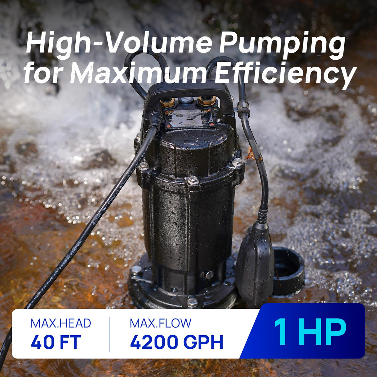 SEP100CA 1 HP Sump Pump Cast Iron, 220V 4200 GPH