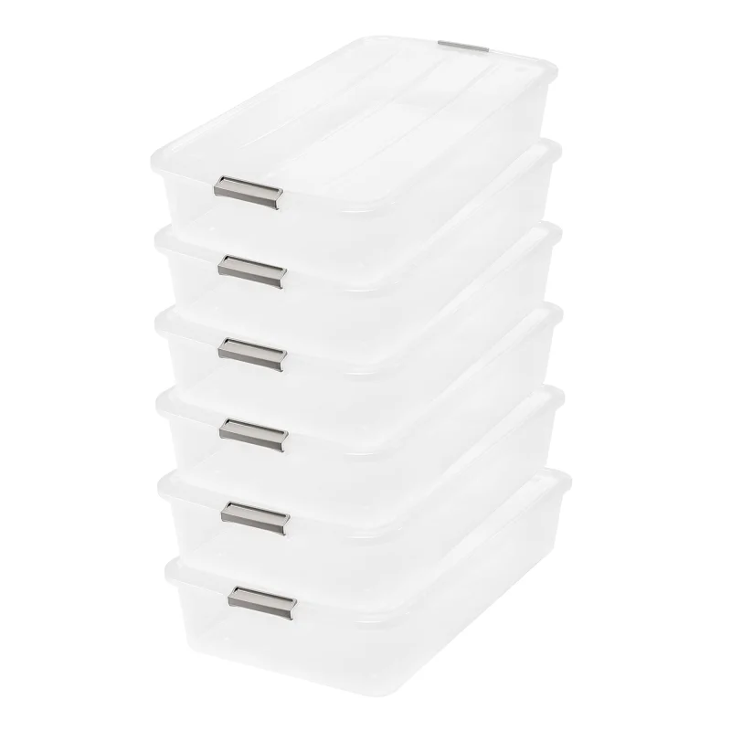 IRIS USA 50qt Clear Plastic Underbed Latched Stack Storage Container (6 Pack)