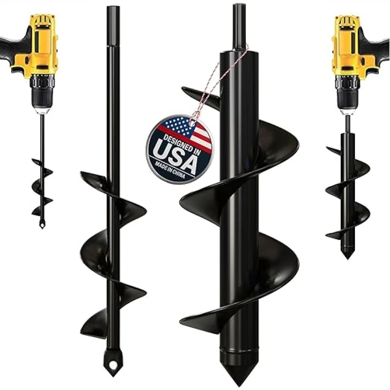 K-Brands Auger Drill Bit for Planting1.6 x 9 Inch & 3 x 9 Inch Set - Garden Spiral Hole Drill and Bulb Planter Tool - Bedding Plants, Umbrella Holes - 3/8 Inch Hex Drive Drill