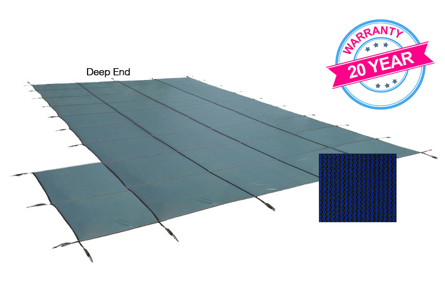 PoolTux 18' x 36' King99 Mesh Left Step Safety Cover, Blue, 20 Yr. Warranty