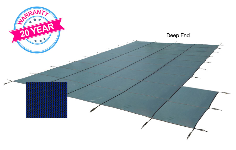 PoolTux 20' x 44' King99 Mesh Right Step Safety Cover, Blue, 20 Yr. Warranty
