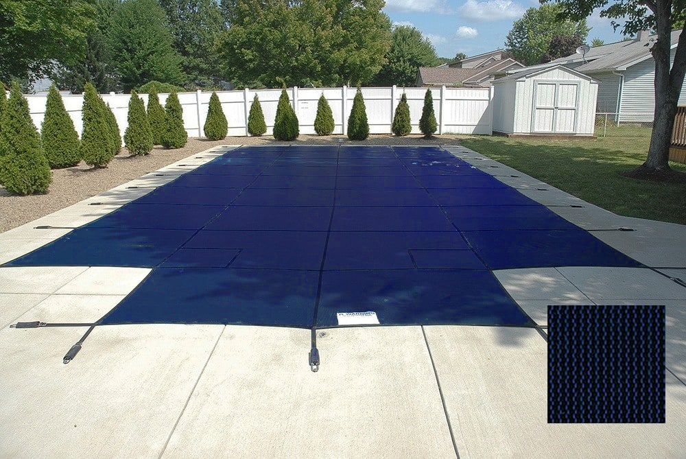 PoolTux 16' x 36' King99 Mesh Left Step Safety Cover, Blue, 20 Yr. Warranty