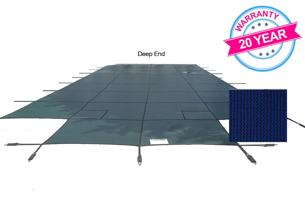 PoolTux 20' x 44' King99 Mesh Center Step Safety Cover, Blue, 20 Yr. Warranty