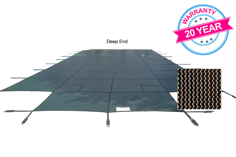 PoolTux 18' x 36' King99 Mesh Center Step Safety Cover, Tan, 20 Yr. Warranty