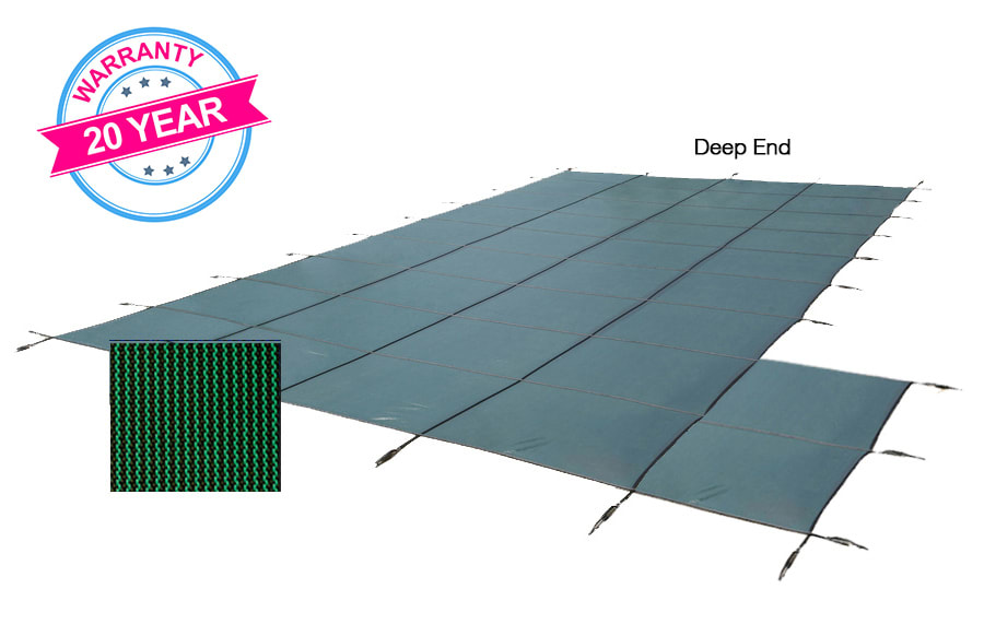 PoolTux 18' x 36' King99 Mesh Right Step Safety Cover, Green, 20 Yr. Warranty
