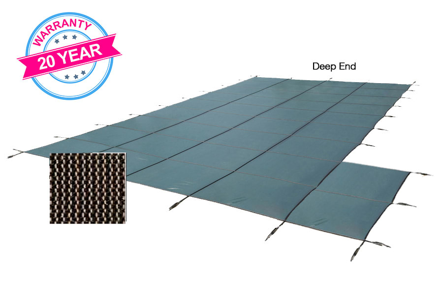 PoolTux 20' x 44' King99 Mesh Right Step Safety Cover, Tan, 20 Yr. Warranty