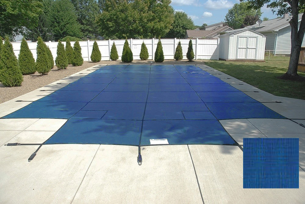 PoolTux 14' X 28' King Light Weight Solid Safety Cover, Center End Step, Blue, 15 Yr. Warranty