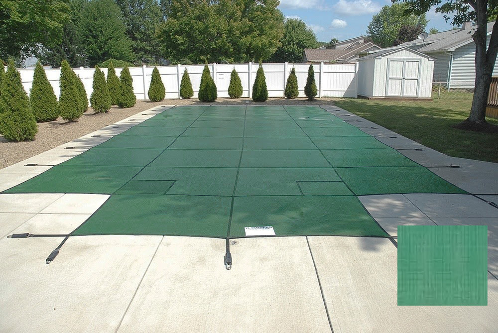 PoolTux 12' X 24' King Light Weight Solid, Center End Step Safety Cover, Green, 20 Yr. Warranty