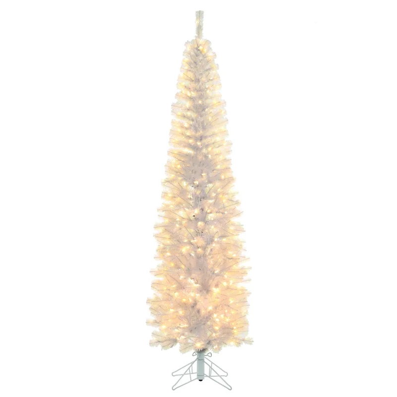 Kurt S. Adler 7' Pre-Lit Warm White LED Iridescent Slim Winchester Pine Tree