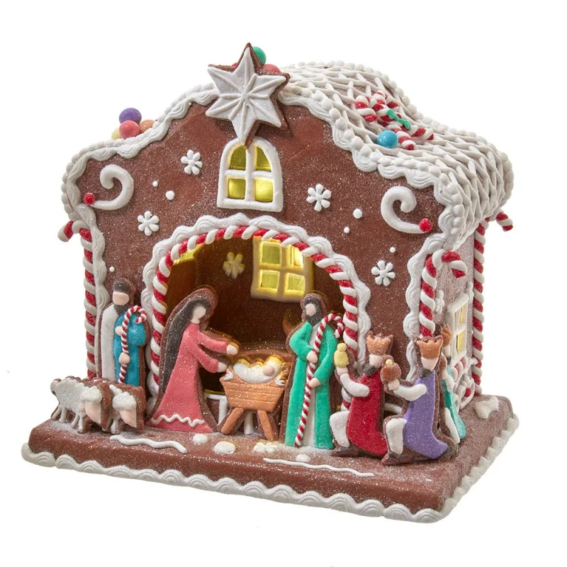 Kurt S. Adler Battery-Operated Light Up Nativity Gingerbread House