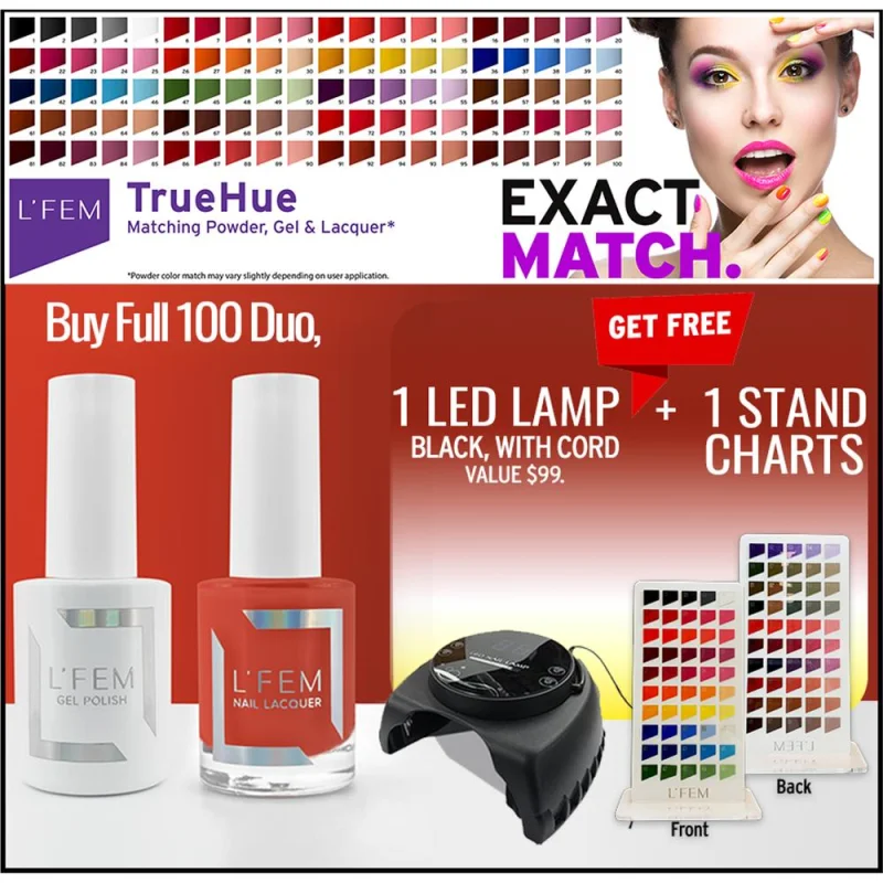 L'Fem Full 100 Duo Colors (Gel Polish 0.5 oz. + Nail Lacquer 0.5 oz.) + Free 1 Stand Chart